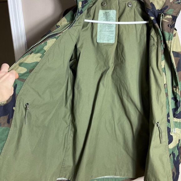 US Army M65 Coat 1986 Cold Weather Woodland BDU Military Surplus Vtg Mens M-Reg - Picture 8 of 10